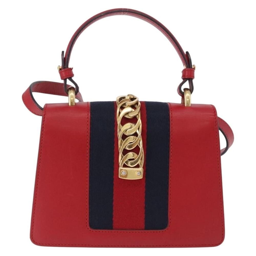 Gucci Leather Silvi Web Handbag Red
